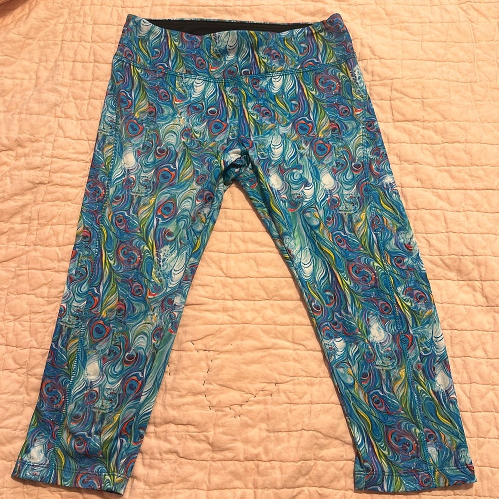 Lularoe cropped capri leggings blue peacock multicolor size small women’s 141261
